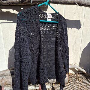 Vintage Black Crochet Tie Front Cardigan from Faded Glory,  Gothic Witch ....